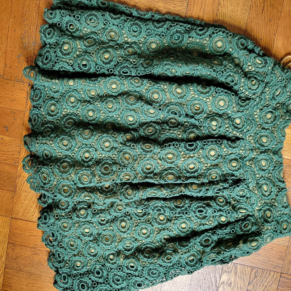 Anthropologie Moulinette Soeurs green lace crochet full a-line skirt size 6
